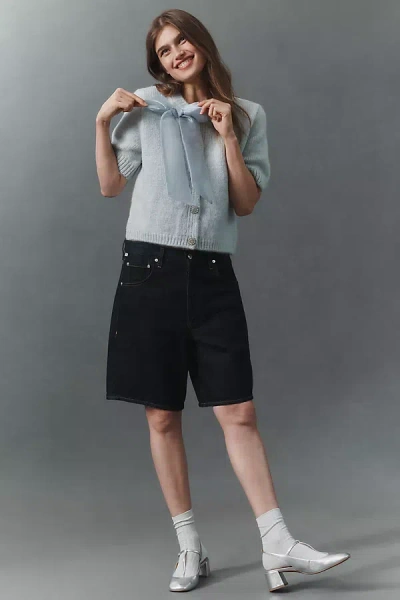 Maeve Short-sleeve Bow Cardigan Sweater In Blue