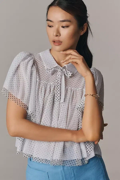 Maeve Short-sleeve Bow Collared Sheer Swing Blouse In White