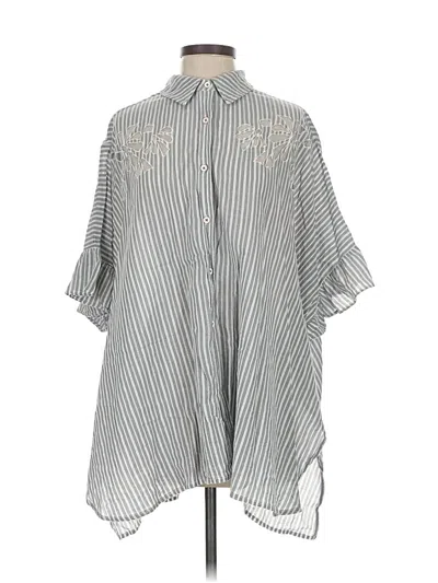 Pre-owned Maeve Short Sleeve Button Down Shirt In Silver