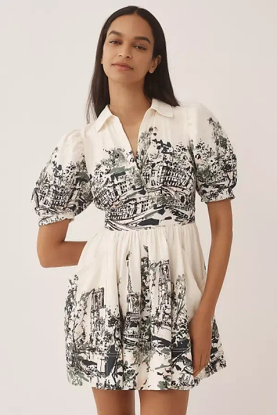 Maeve Short-sleeve Collared Mini Shirt Dress In White