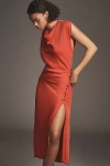 Maeve Short-sleeve Cowl-neck Slip Midi Dress In Orange