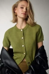 Maeve Short-sleeve Crew-neck Cardigan Sweater In Green