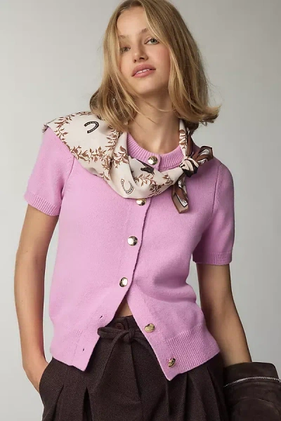 Maeve Short-sleeve Crew-neck Cardigan Sweater In Pink