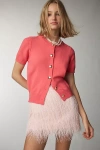 Maeve Short-sleeve Crew-neck Cardigan Sweater In Pink