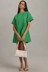 Maeve Short-sleeve Crew-neck Swing Mini Dress In Green