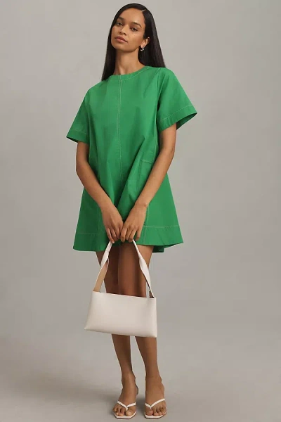 Maeve Short-sleeve Crew-neck Swing Mini Dress In Green