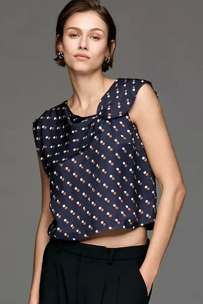 Maeve Short-sleeve Draped Asymmetric Top In Blue