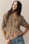 Maeve Short-sleeve Embellished Ruffled Cardigan Sweater In Beige