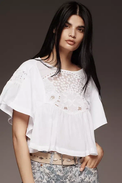 Maeve Short-sleeve Embellished Swing Top In White