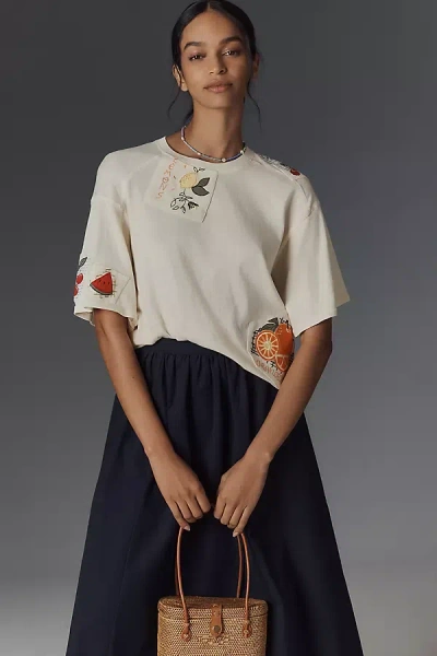 Maeve Short-sleeve Fruit-embroidered Top In Beige