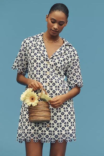 Maeve Short-sleeve Geo Lace Mini Shirt Dress
