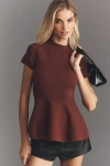 Maeve Short-sleeve Hourglass Knit Top In Burgundy