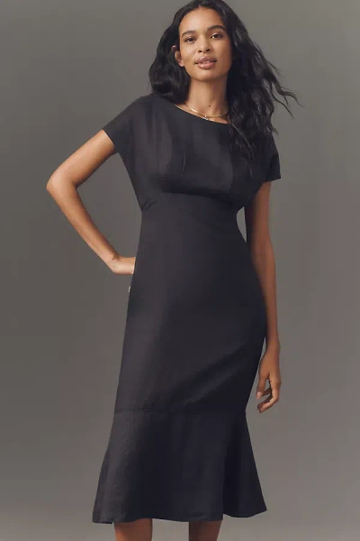 Maeve Short-sleeve Linen Wrap-back Slim Midi Dress