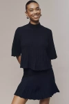 Maeve Short-sleeve Mock-neck Swing Sweater In Blue