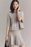 Maeve Short-sleeve Mock-neck Swing Sweater In Gray