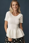 Maeve Short-sleeve Peplum Sweater In White