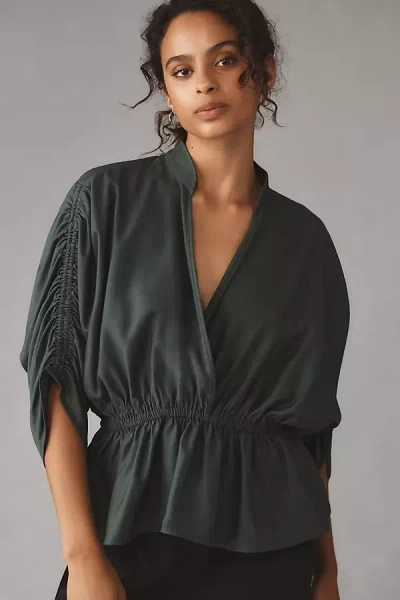 Maeve Short-sleeve Ruched Peplum Blouse In Multicolor