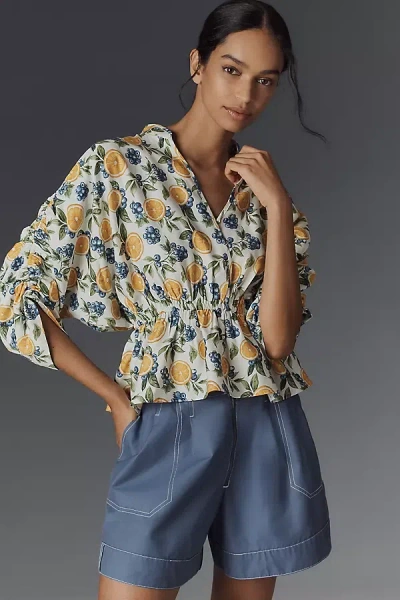 Maeve Short-sleeve Ruched Peplum Blouse In White