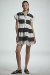 Maeve Short-sleeve Rugby Swing Mini Dress In Black