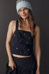 Maeve Short-sleeve Sheer Embellished Blouse In Blue