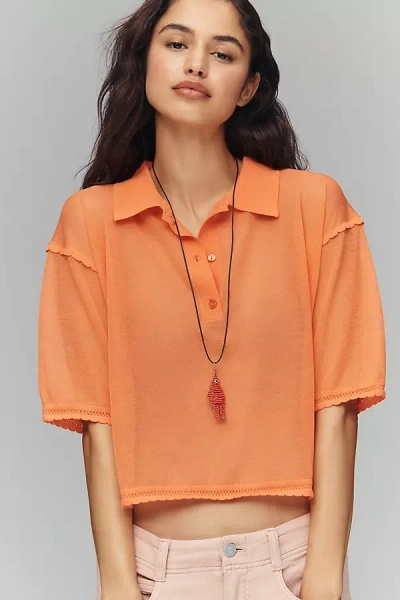 Maeve Short Sleeve Sheer Pullover In Orange