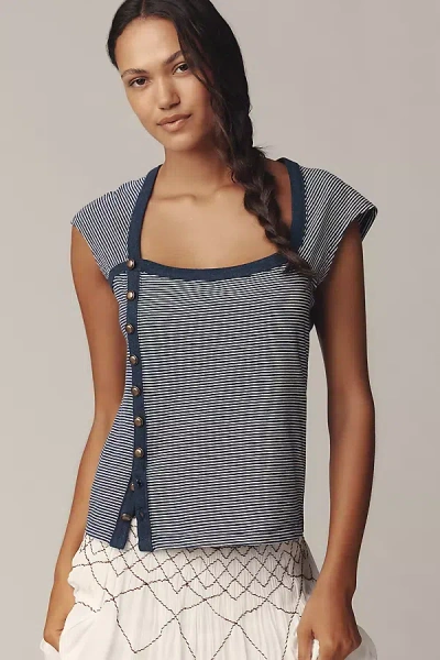 Maeve Short-sleeve Side-button Top In Blue