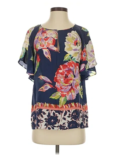 Pre-owned Maeve Short Sleeve Silk Top Blue Cold Shoulder Neckline Tops
