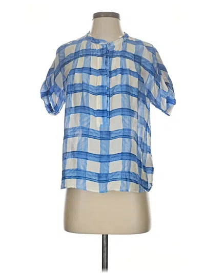 Pre-owned Maeve Short Sleeve Silk Top Blue Keyhole Neckline Tops