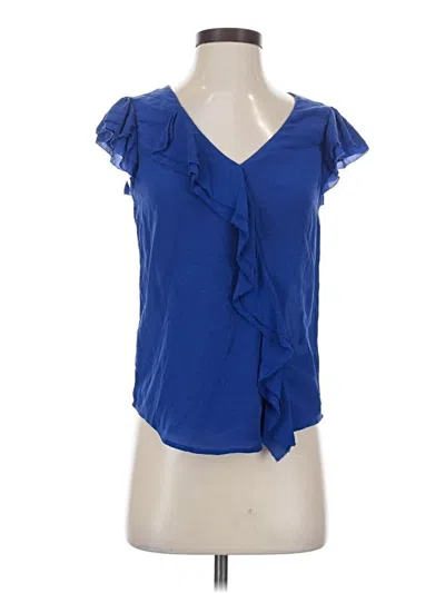 Pre-owned Maeve Short Sleeve Silk Top Blue Ruffles Neckline Tops