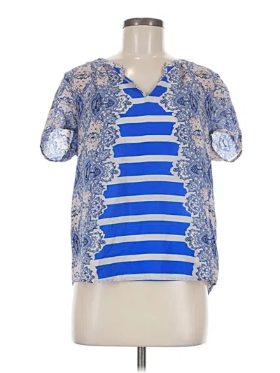 Pre-owned Maeve Short Sleeve Silk Top Blue V Neck Tops