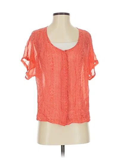 Pre-owned Maeve Short Sleeve Silk Top Orange Keyhole Neckline Tops