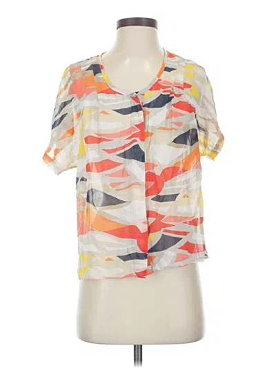 Pre-owned Maeve Short Sleeve Silk Top Orange Square Neckline Tops