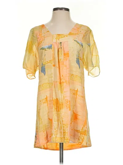 Pre-owned Maeve Short Sleeve Silk Top Yellow Square Neckline Tops