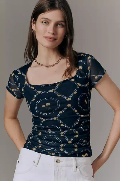 Maeve Short-sleeve Square-neck Top In Blue