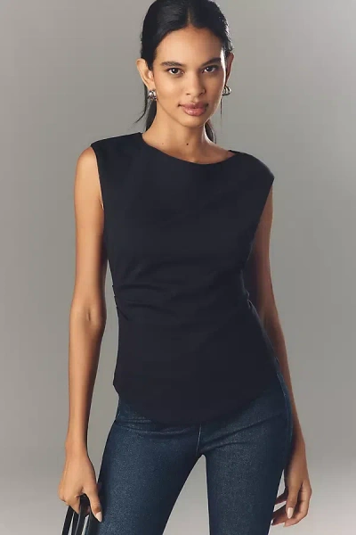 Maeve Short-sleeve Structured Asymmetrical Top In Blue