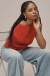Maeve Short-sleeve Structured Asymmetrical Top In Red
