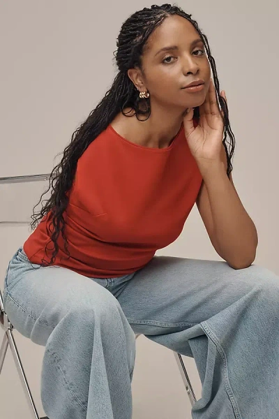 Maeve Short-sleeve Structured Asymmetrical Top In Red