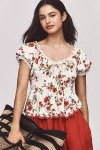 Maeve Short-sleeve Sweetheart-neck Peplum Top In White