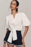 Maeve Short-sleeve Tie-front Blouse In White