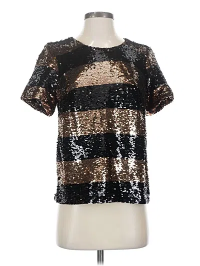 Pre-owned Maeve Short Sleeve Top Gold Stripes Pattern Crew Neck Tops