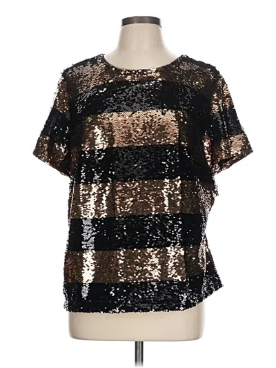 Pre-owned Maeve Short Sleeve Top Gold Stripes Pattern Crew Neck Tops