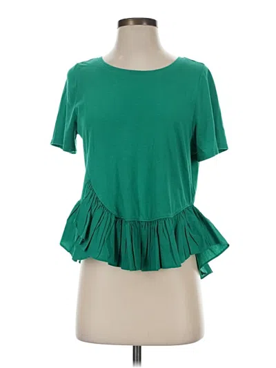 Pre-owned Maeve Short Sleeve Top Green Ruffles Neckline Tops
