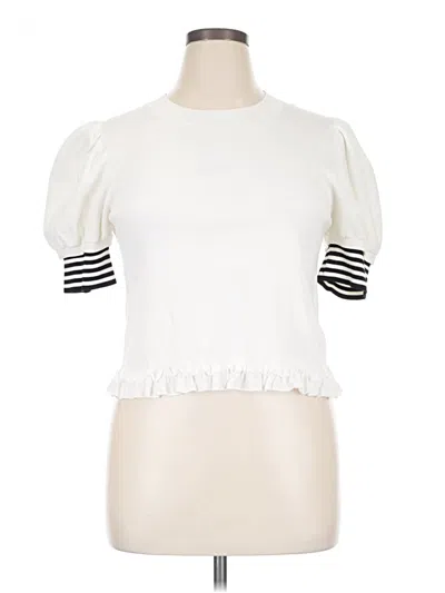 Pre-owned Maeve Short Sleeve Top Ivory Ruffles Neckline Tops