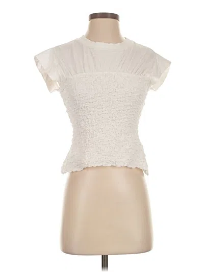 Pre-owned Maeve Short Sleeve Top Ivory Ruffles Neckline Tops In White