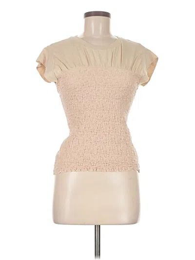 Pre-owned Maeve Short Sleeve Top Tan Cowl Neck Tops In Brown