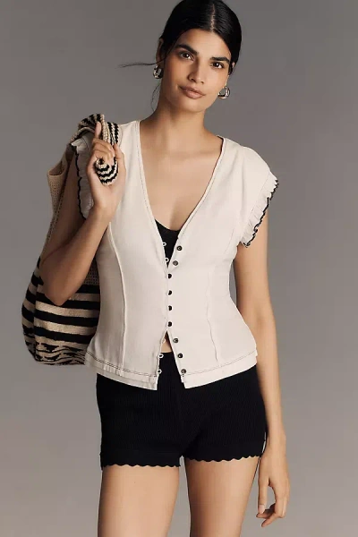 Maeve Short-sleeve V-neck Button-front Top