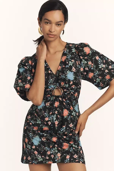 Maeve Short-sleeve V-neck Cotton Mini Dress In Multicolor