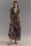 Maeve Short-sleeve V-neck Midi Dress In Multicolor