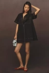 Maeve Short-sleeve V-neck Swing Mini Dress In Black