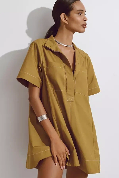 Maeve Short-sleeve V-neck Swing Mini Dress In Green